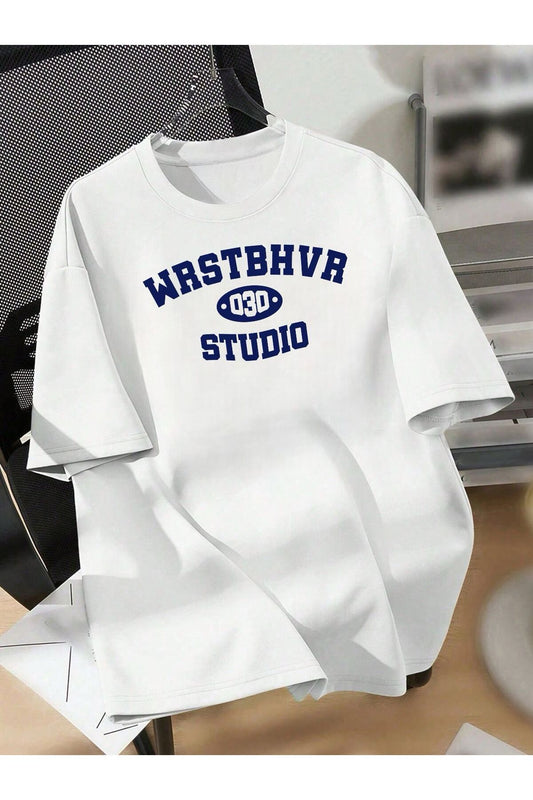 030 studio baskılı beyaz unisex oversize tshirt
