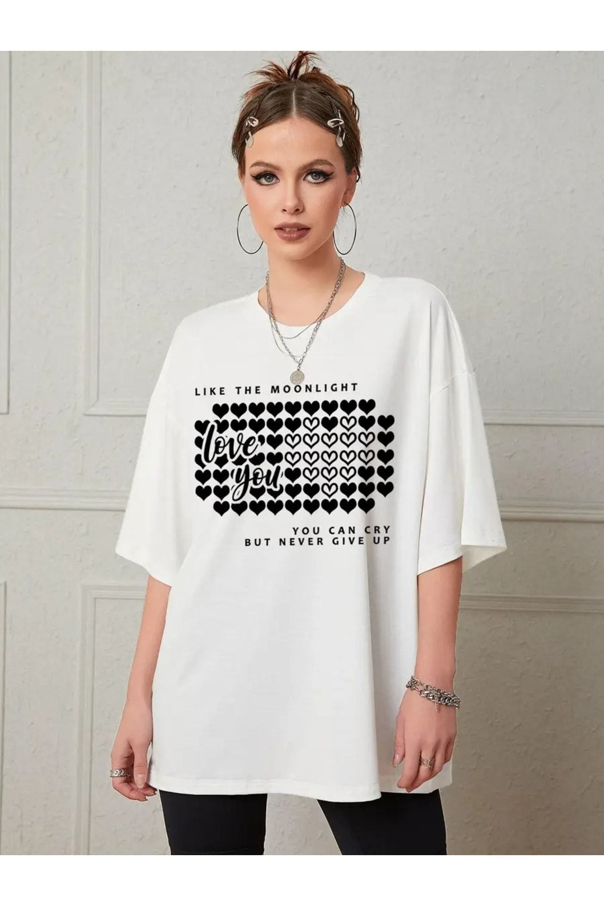 Weißes T-Shirt mit „Love You“-Aufdruck