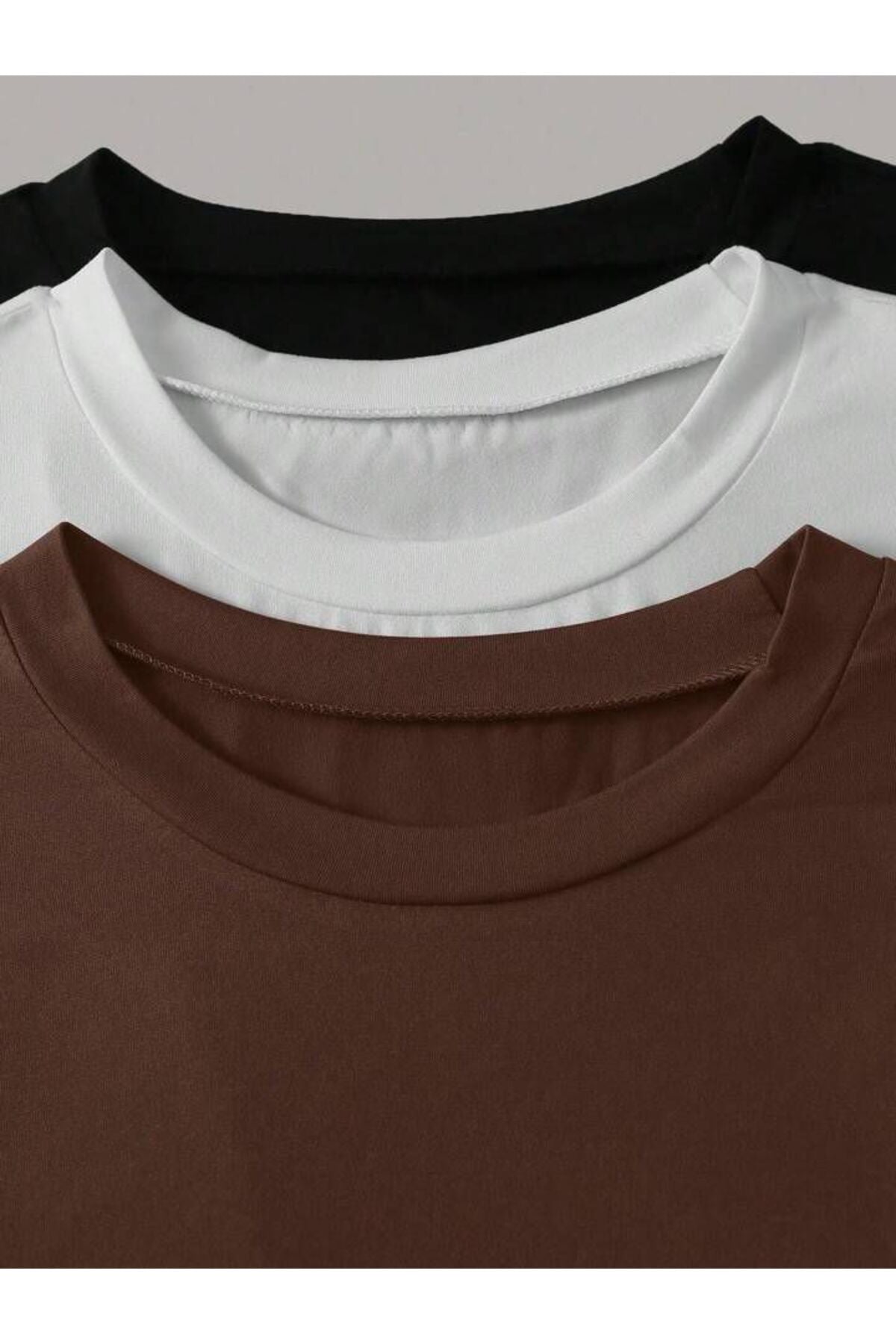 3'lu siyah beyaz kahverengi oversize unisex tişört