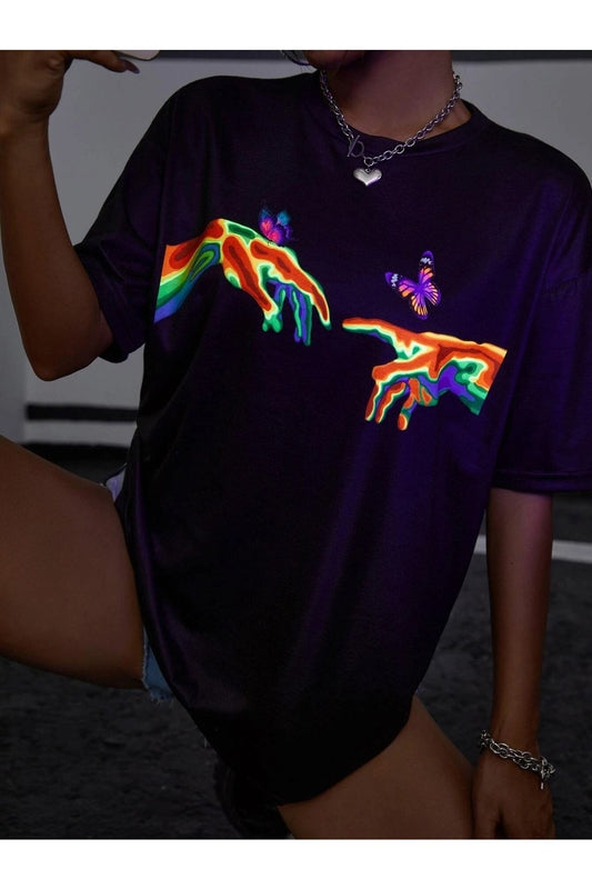 Colourful Baskı Siyah T-shirt