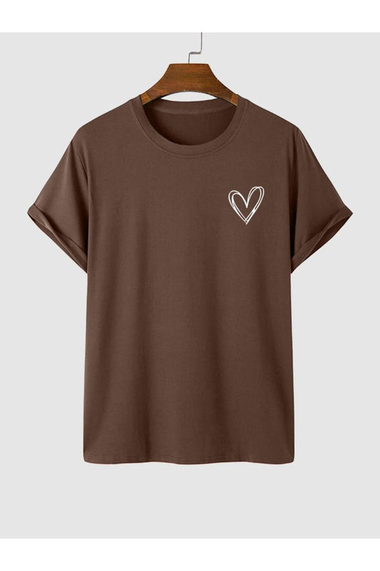 kalp baskılı kahverengi Oversize T-shirt