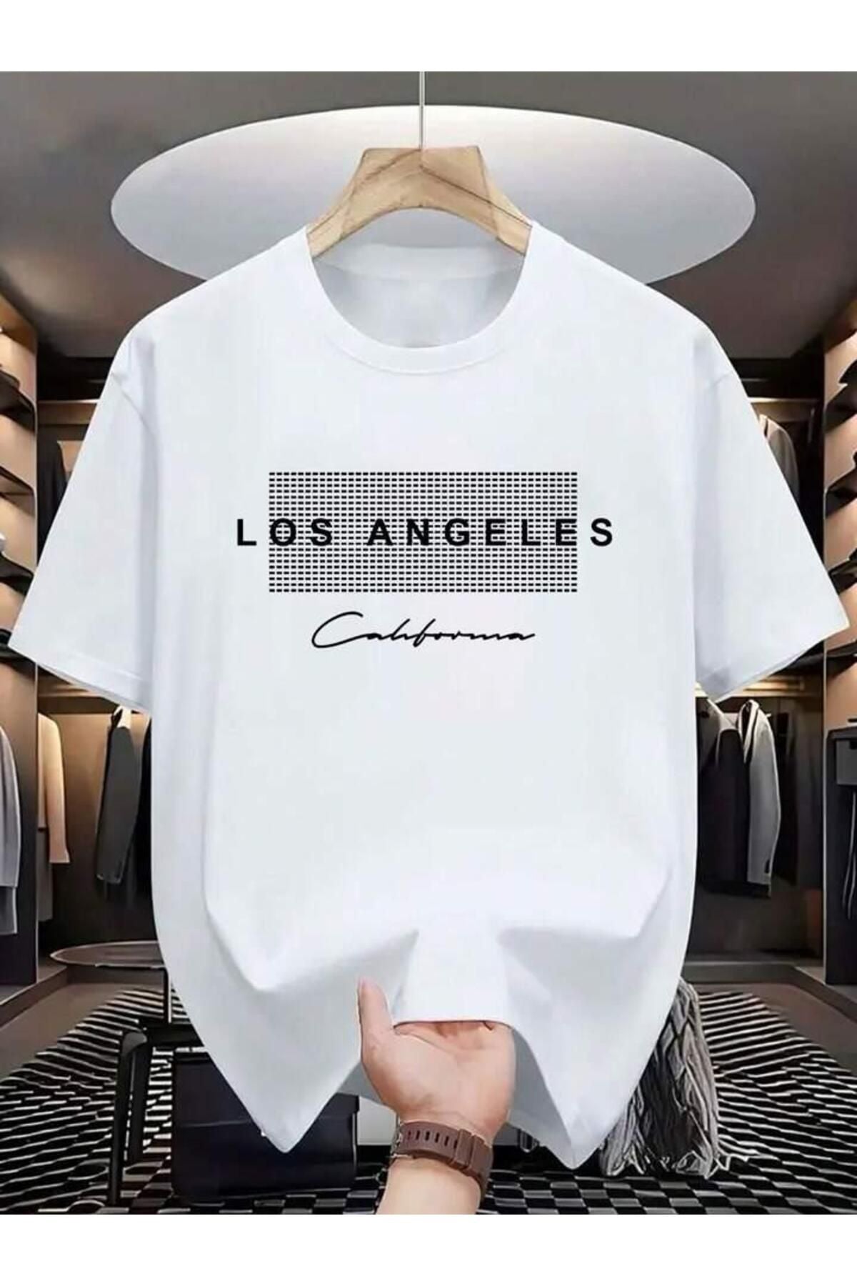 Siyah los angeles baskılı beyaz oversize unisex tişört