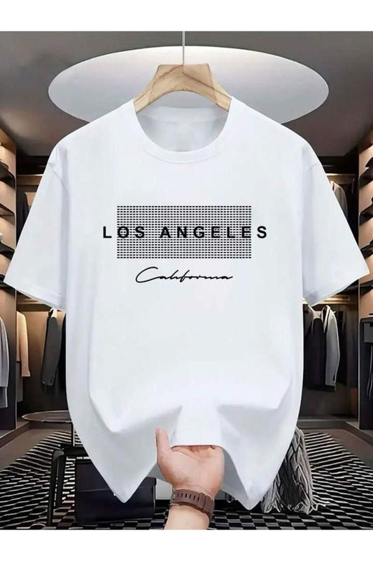 Siyah los angeles baskılı beyaz oversize unisex tişört