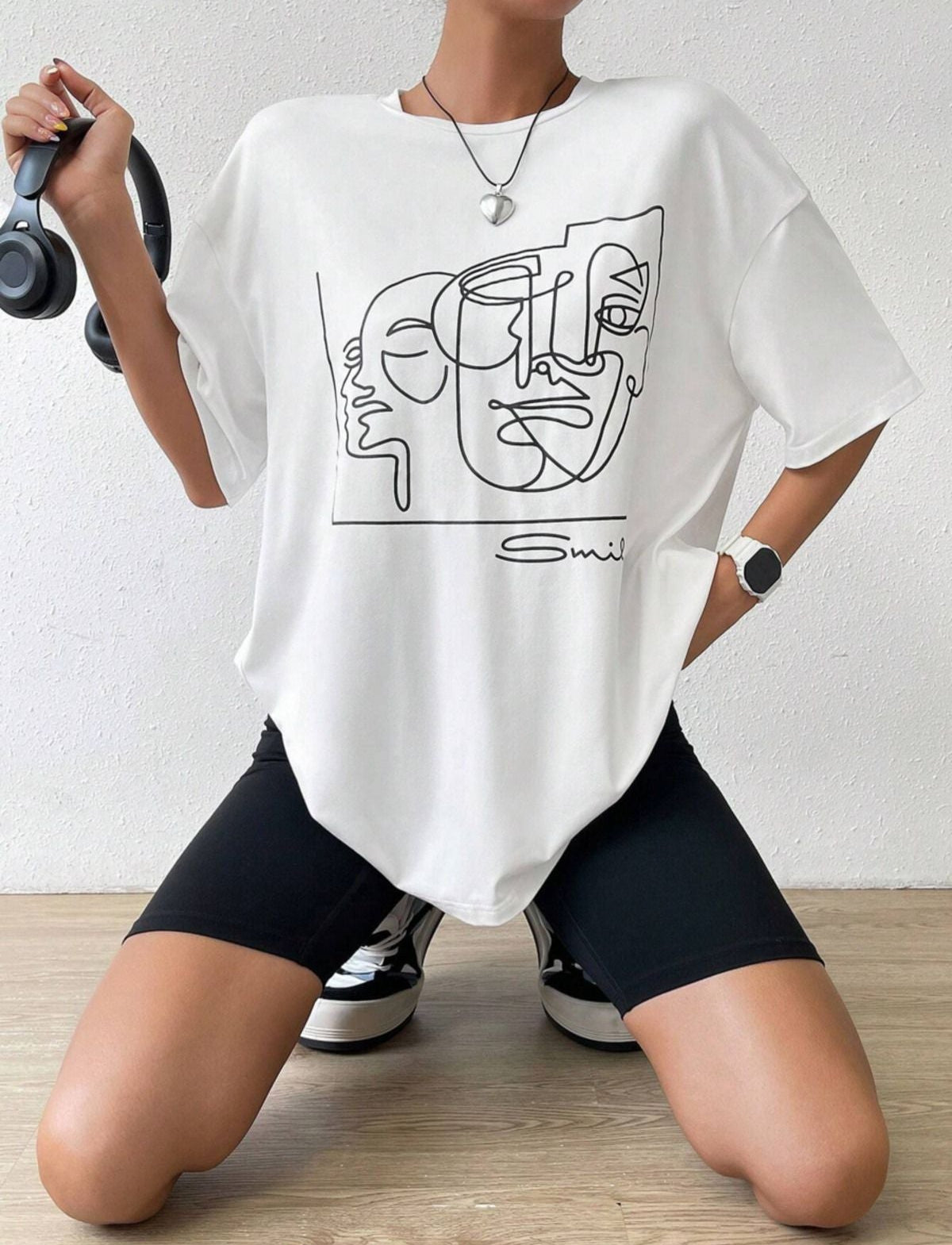 smileface baskılı oversize tshirt