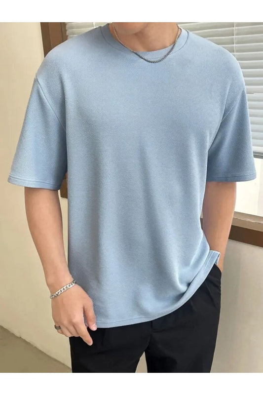Duz Mavi Erkek Oversize T-shirt