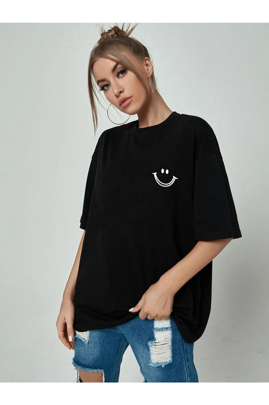 Smile Baskılı Sıyah Tişort