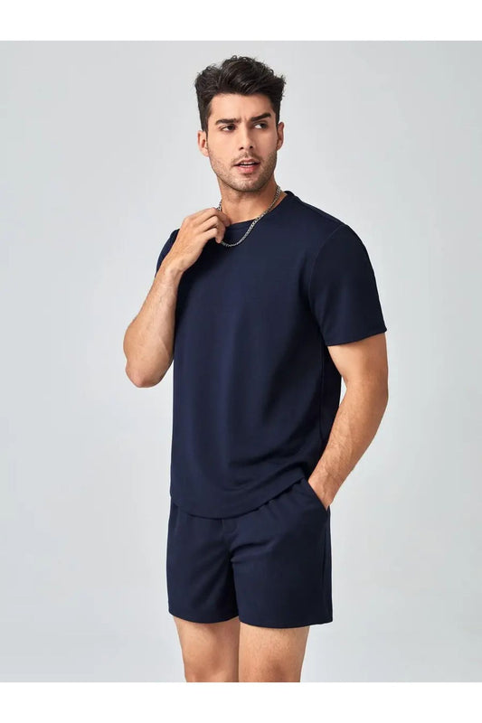 duz lacivert alt ust şortlu unisex takım