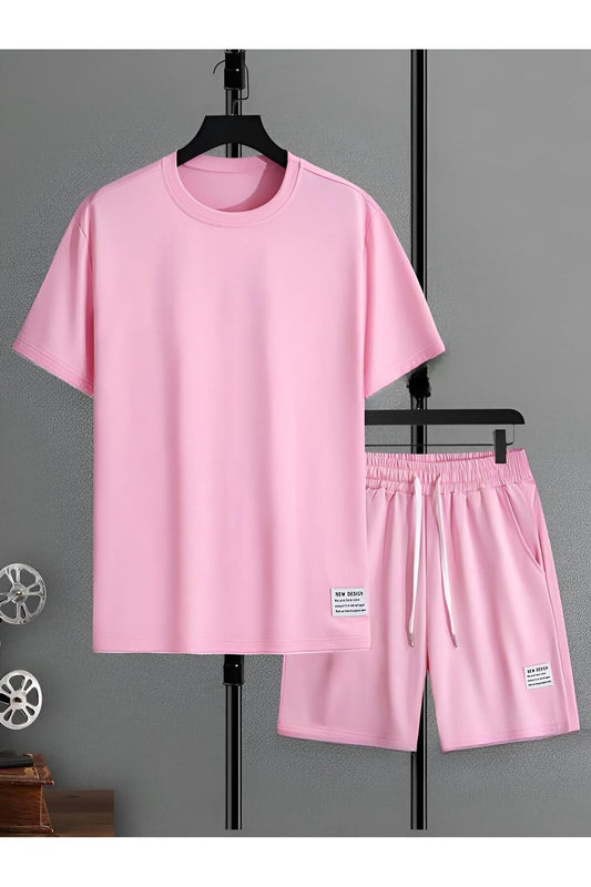 pembe kadın baskılı alt ust şortlu oversize takım