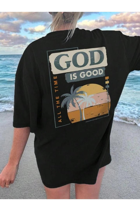 siyah god is good baskılı oversize tshirt