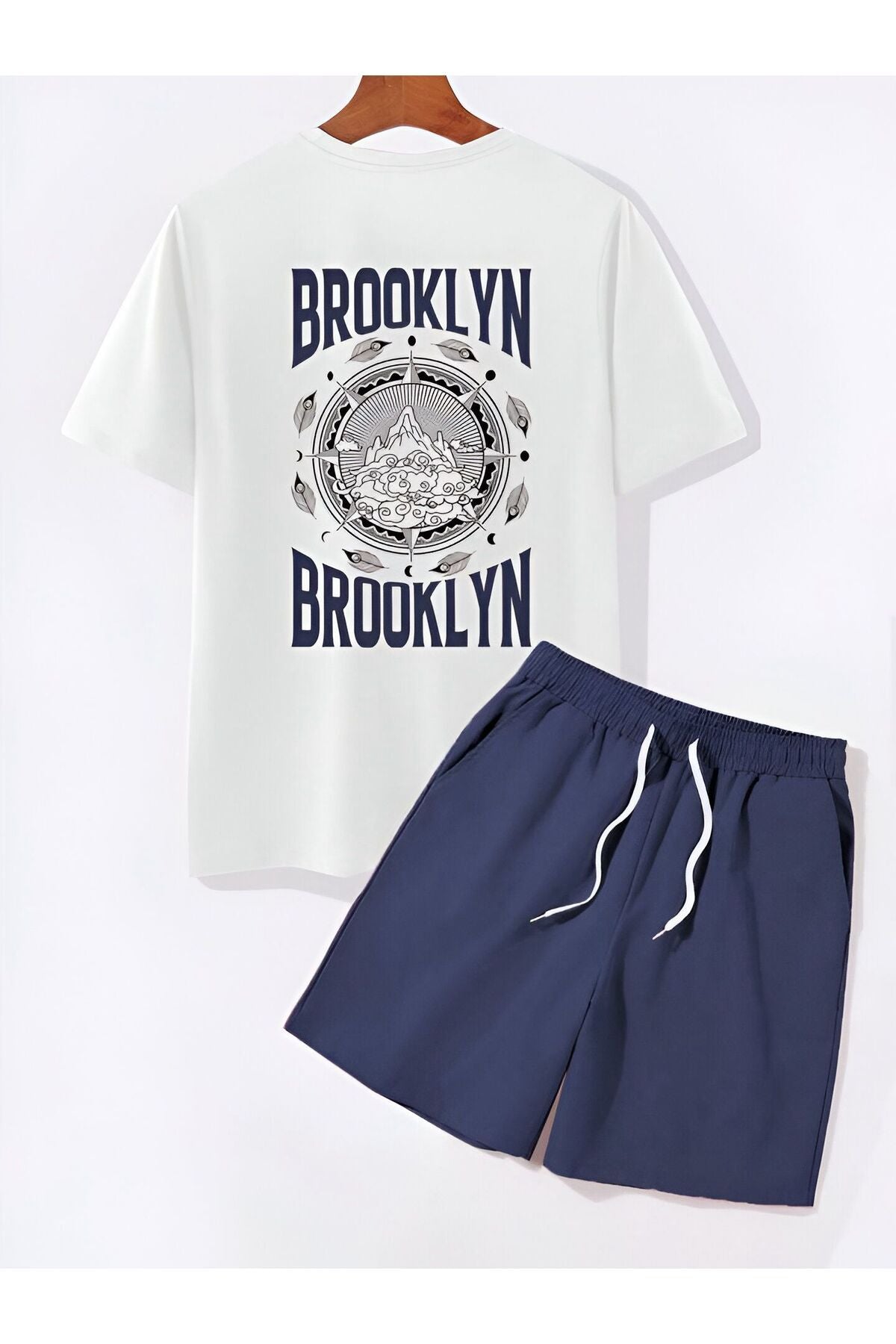 lacivert&beyaz  brooklyn baskılı şortlu alt ust takım