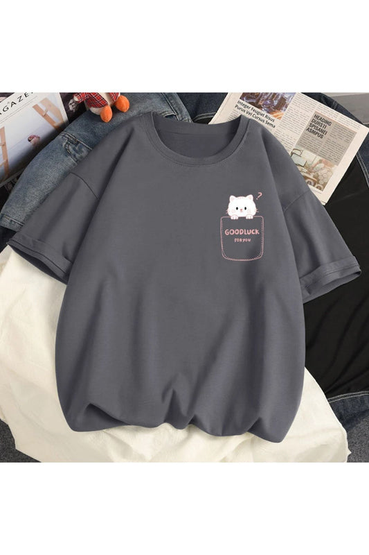 fume good luck baskılı Oversize T-shirt