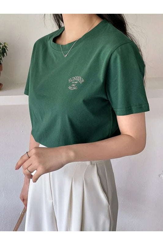 zumrut yeşil sunshine baskılı Oversize T-shirt