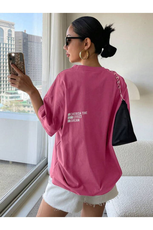 pembe effect baskılı oversize tişort