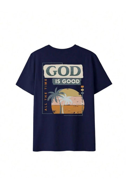 lacivert god is good baskılı oversize tshirt