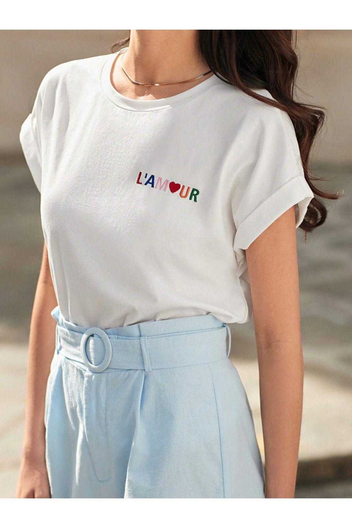 LAMOUR baskılı beyaz tshirt