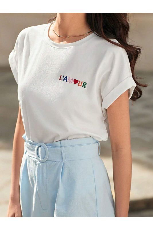 LAMOUR baskılı beyaz tshirt
