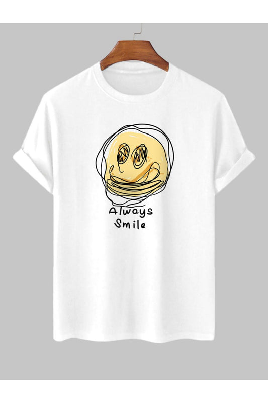 ALWAYS SMİLE baskılı beyaz tshirt