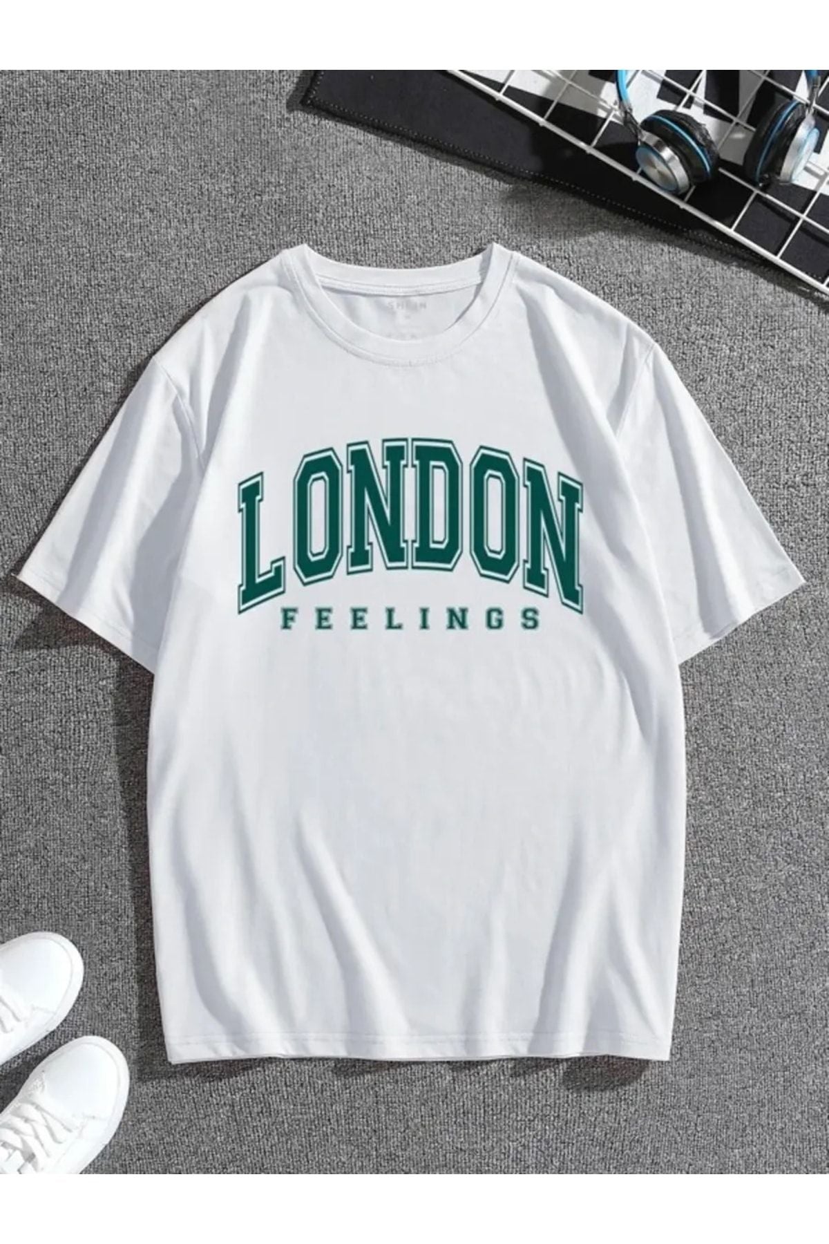 London Baskılı Beyaz Oversize T-shirt