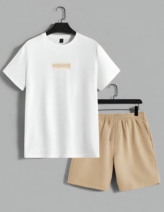 bej şortlu wondrous baskılı alt ust unisex takım
