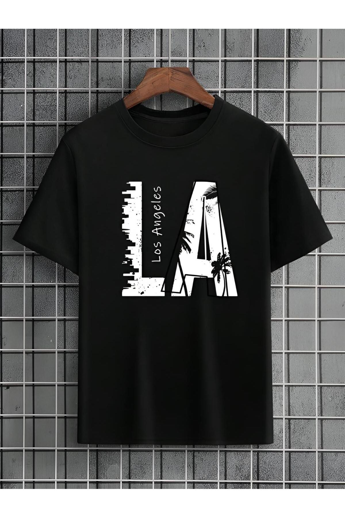 siyah LA baskılı unisex oversize tshirt