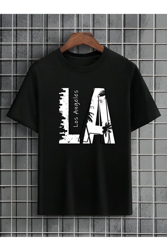 siyah LA baskılı unisex oversize tshirt