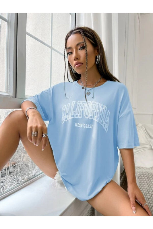 Mavi Westcoast California Baskılı Tişort