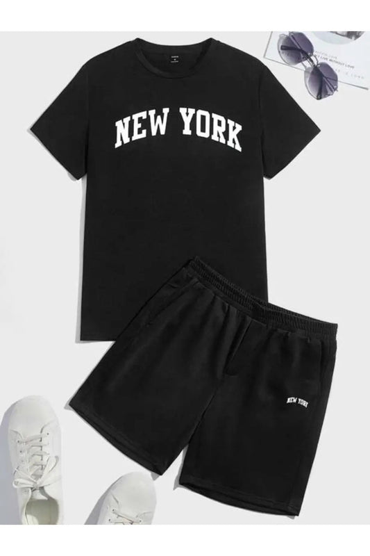 Sıyah Şortlu Newyork Baskılı Takım