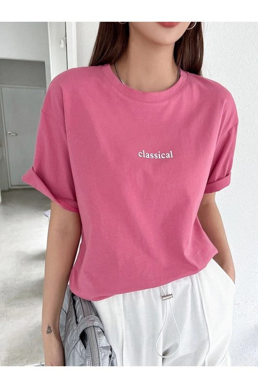 pembe classical baskılı oversize tişort