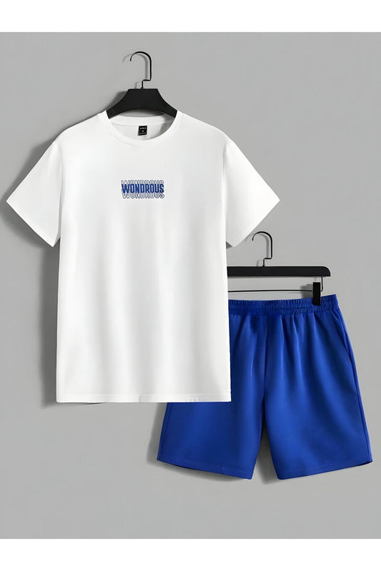 mavi şortlu wondrous baskılı alt ust unisex takım