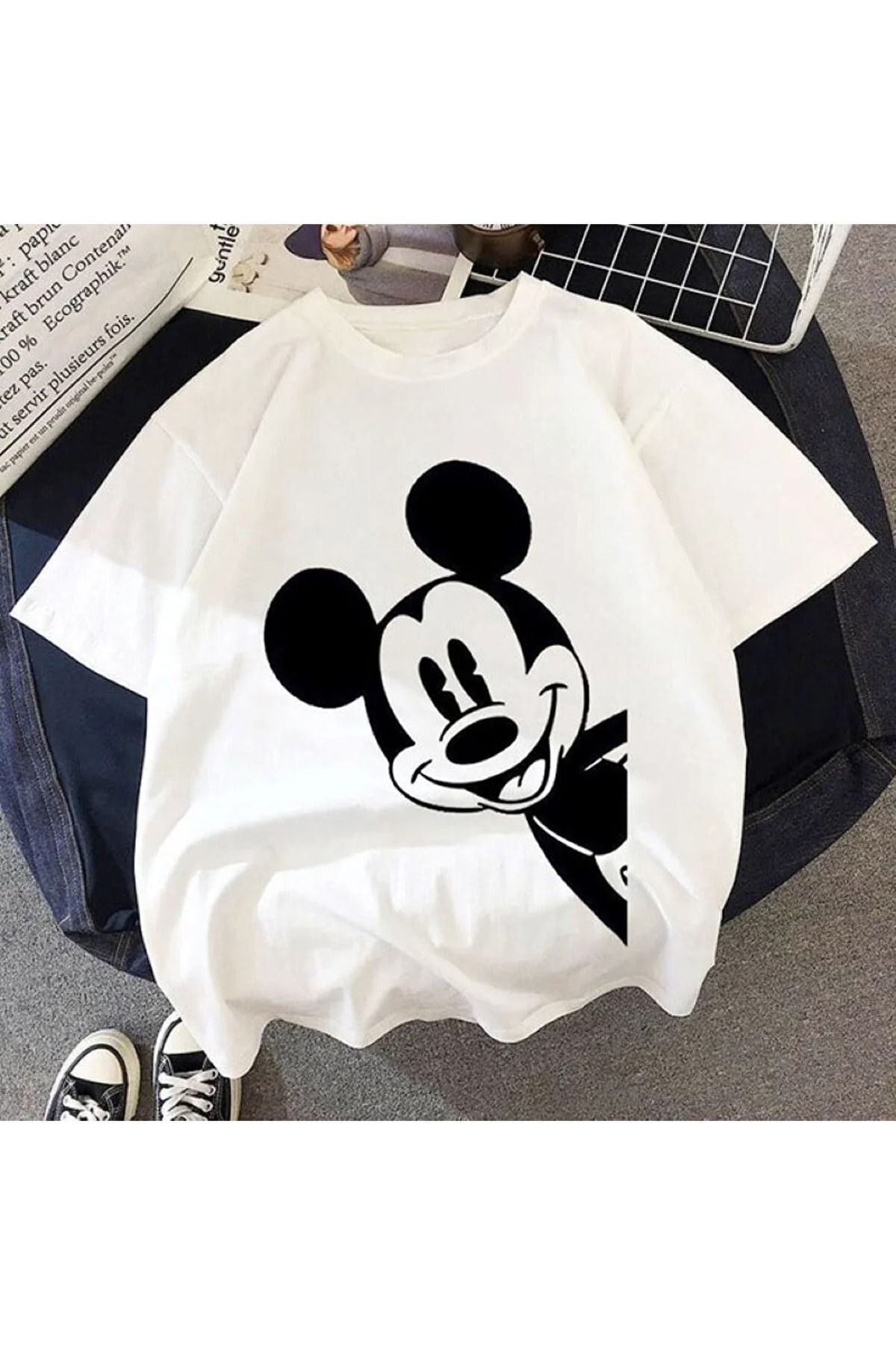 Micky Mouse Baskılı Beyaz Tişort