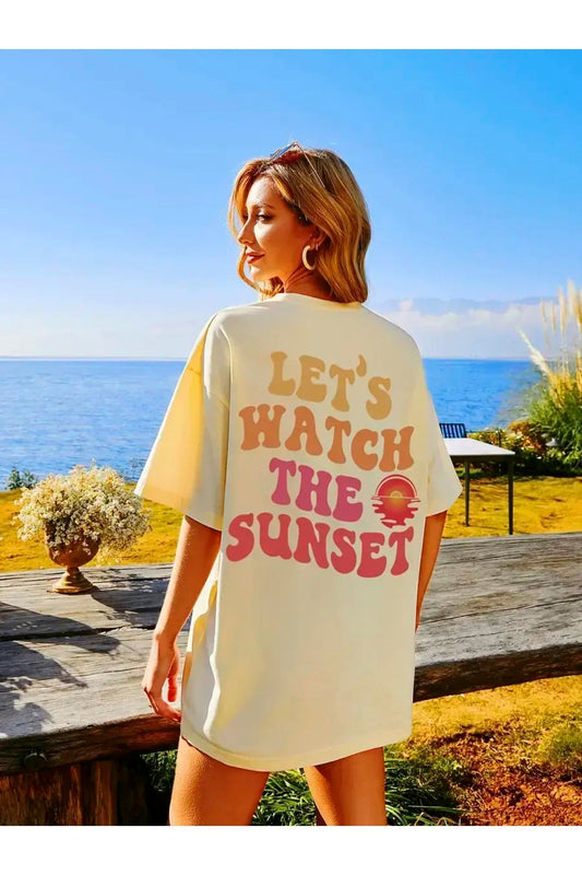 Sunset Baskılı Bej Tişort