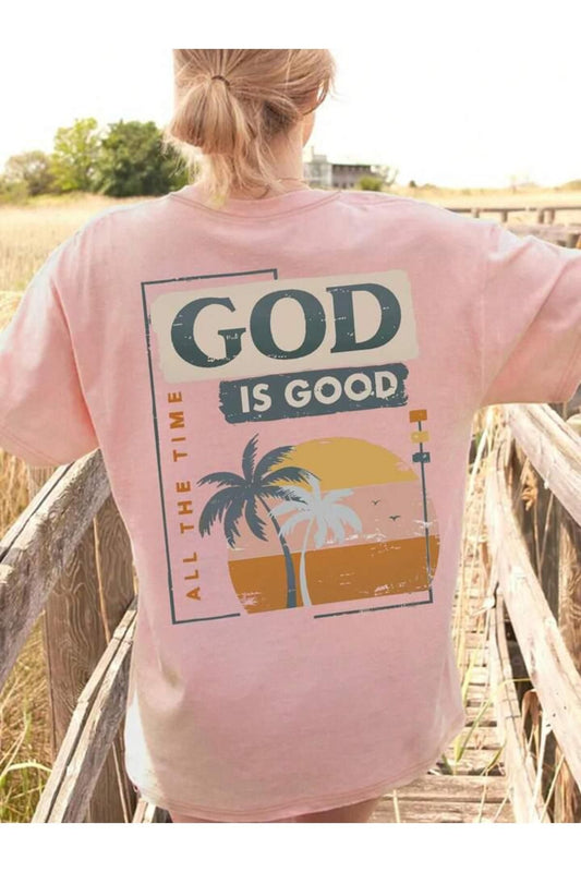 pembe god is good baskılı oversize tshirt