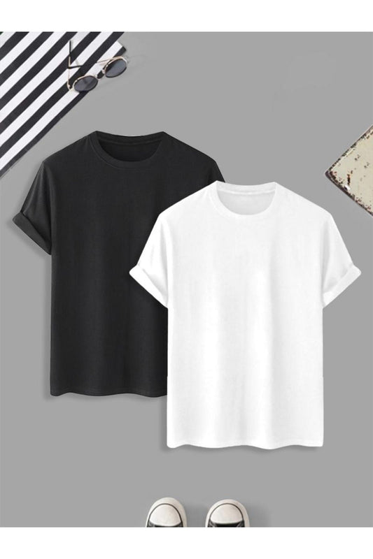 ikili siyah beyaz duz oversize tişort