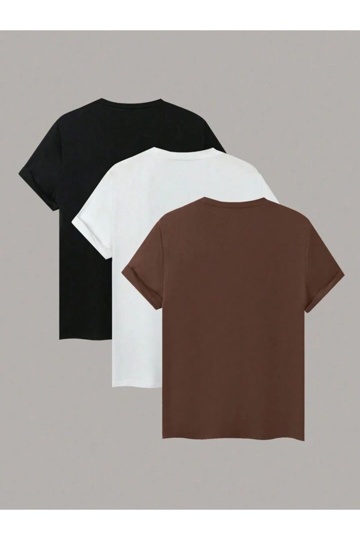 3'lu siyah beyaz kahverengi oversize unisex tişört