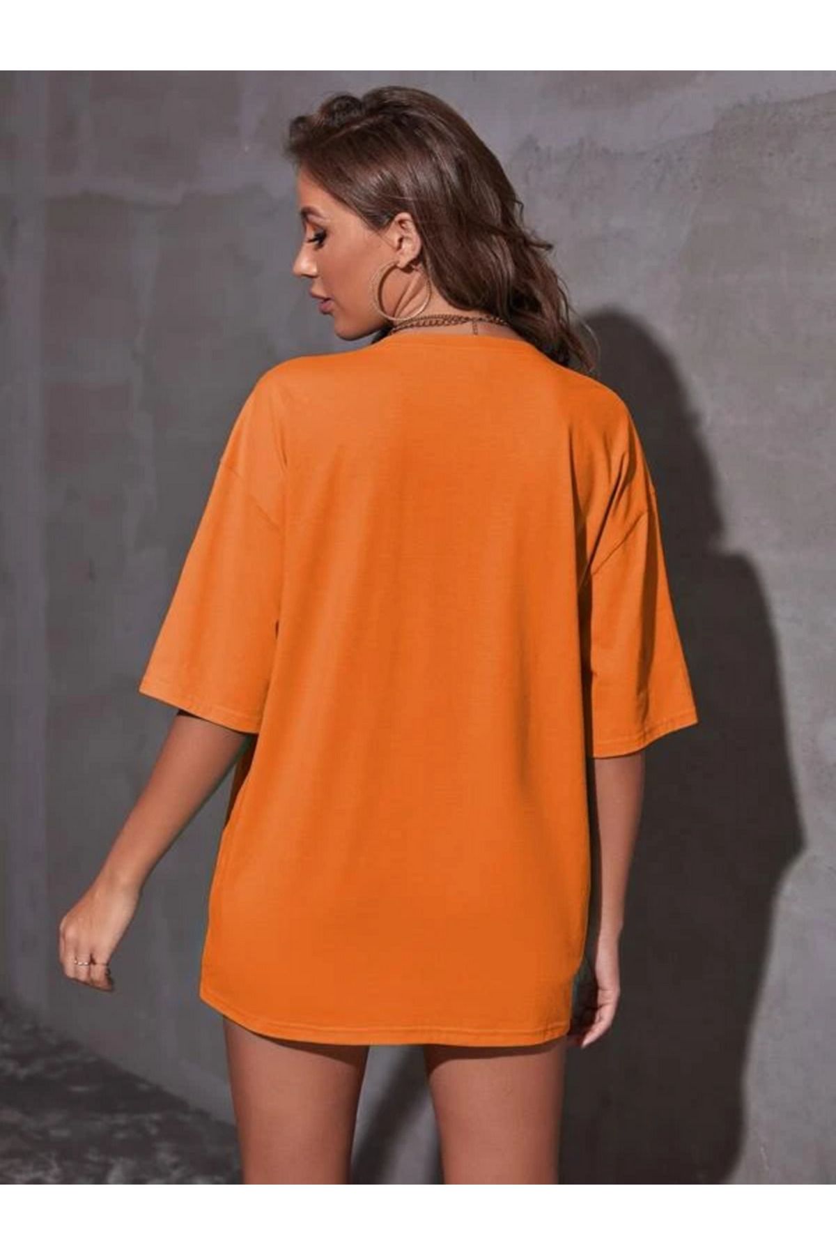 turuncu MİAMİ baskılı oversize tişort