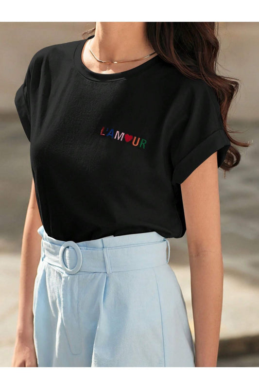 LAMOUR baskılı siyah tshirt