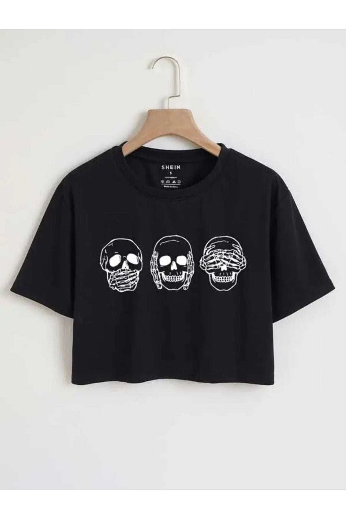 kuru kafa baskılı siyah oversize crop tişort