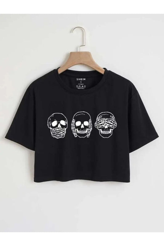 kuru kafa baskılı siyah oversize crop tişort
