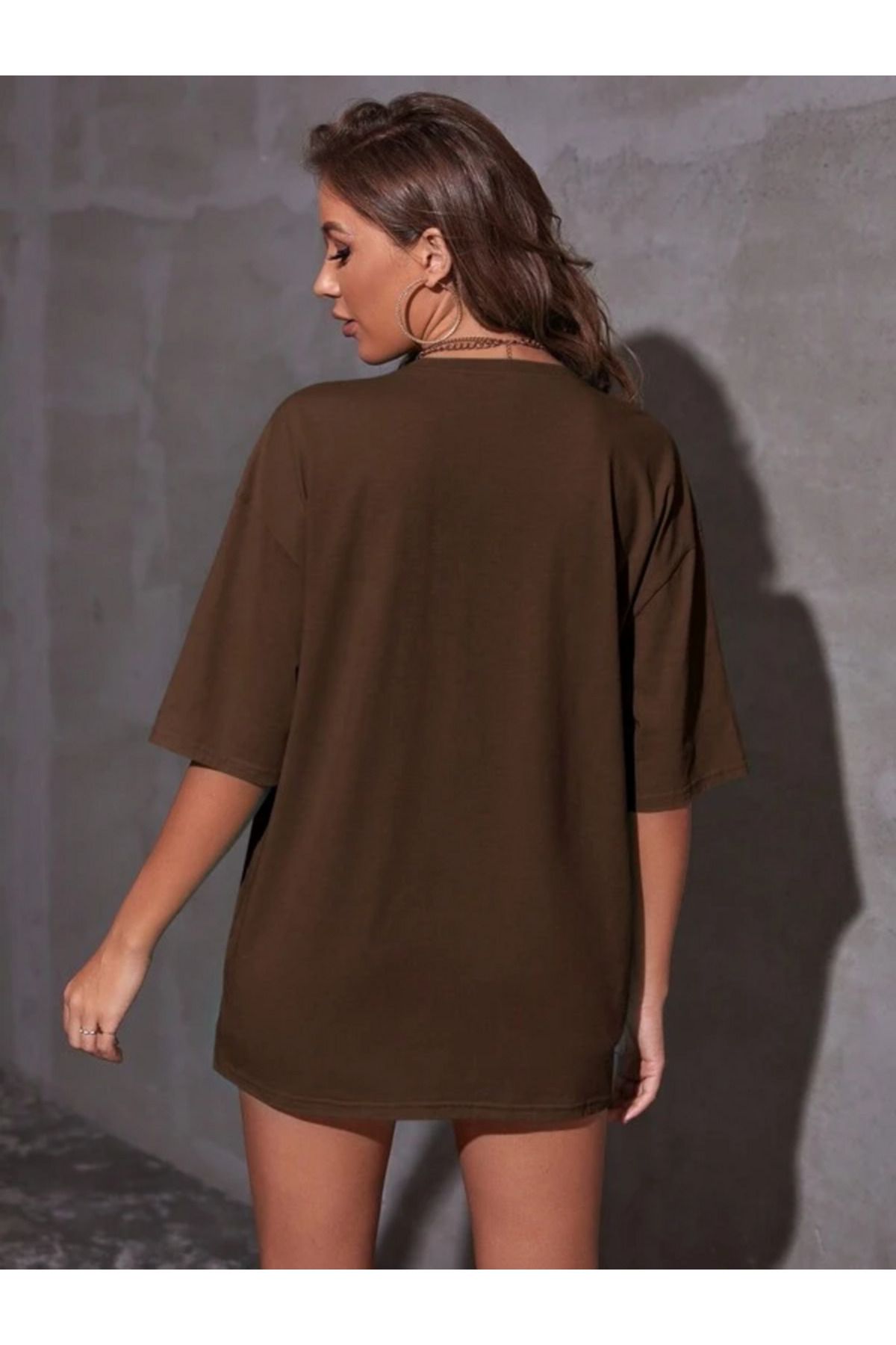 kahverengi MİAMİ baskılı oversize tişort