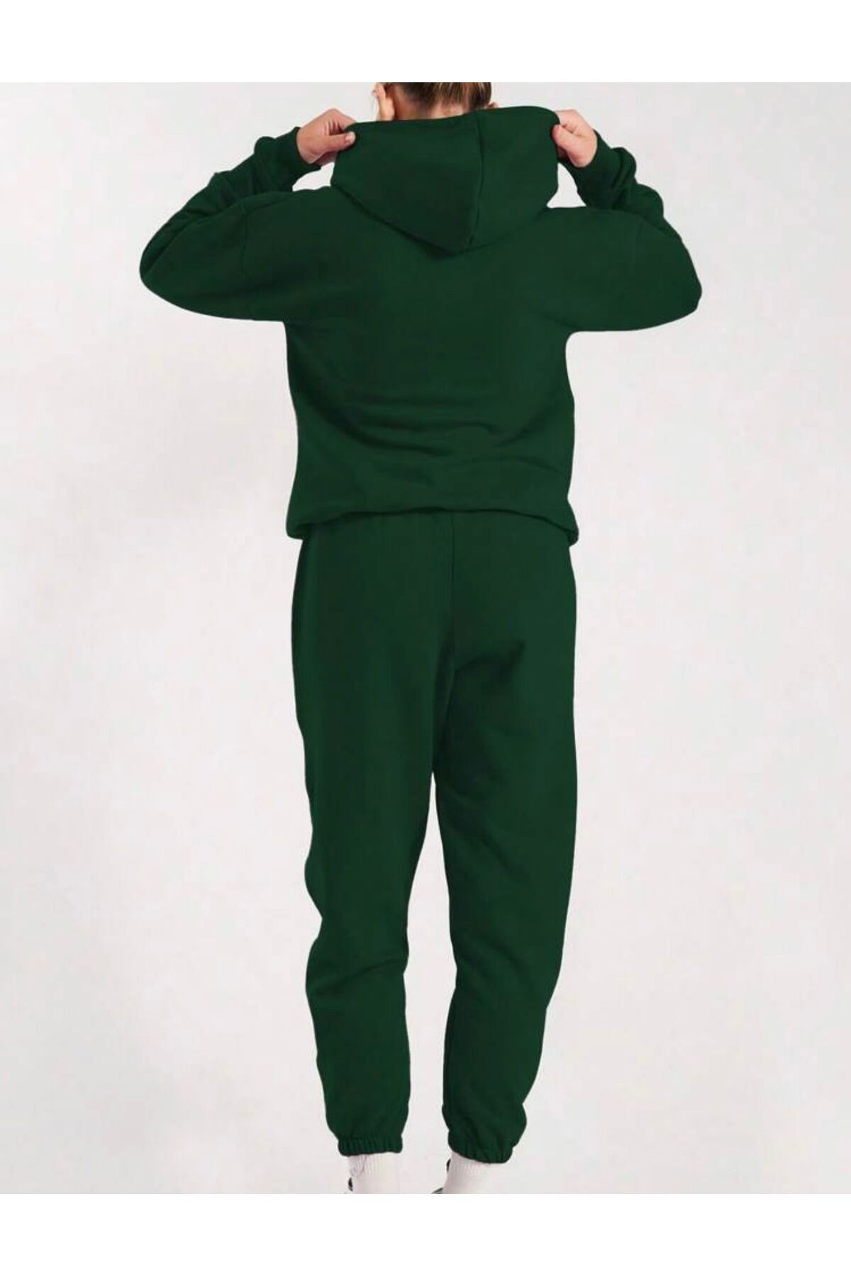 zumrut yeşil kapşonlu&eşofmanaltı duz unisex alt ust takım