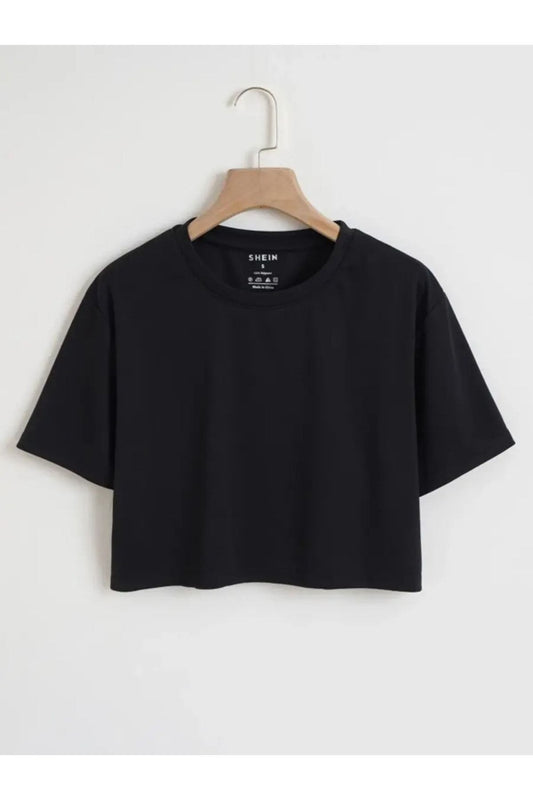 duz siyah oversize crop tshirt