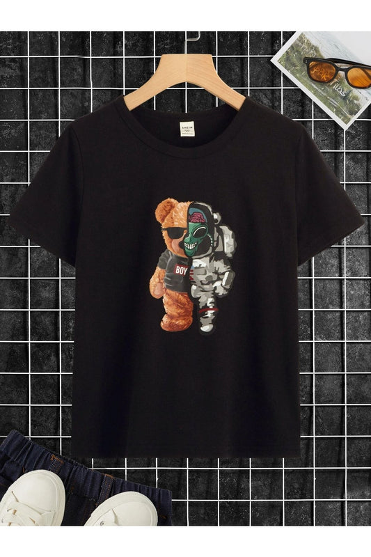 Sıyah Roboayı Baskılı T_shirt 100/100 Pamuk