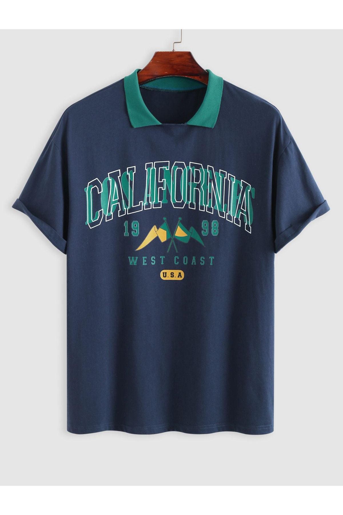 yeşil california baskılı lacivert Oversize T-shirt