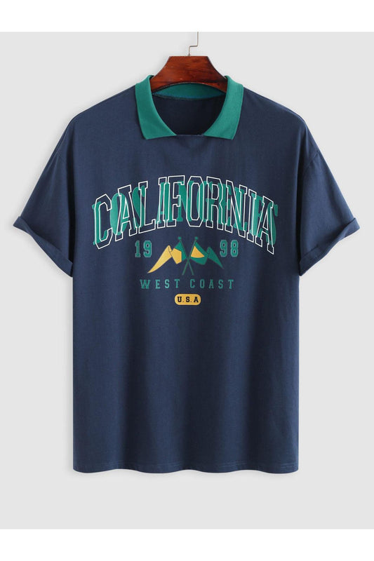 yeşil california baskılı lacivert Oversize T-shirt