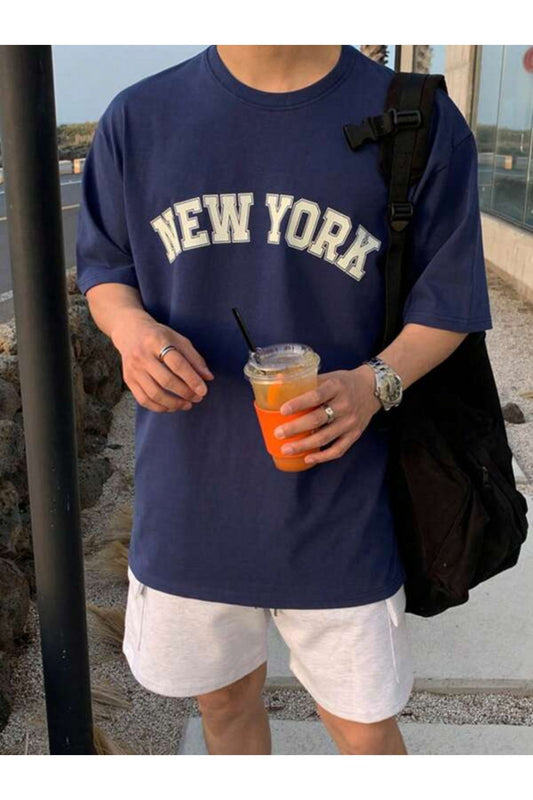 unisex newyork baskılı lacivert oversize tişort