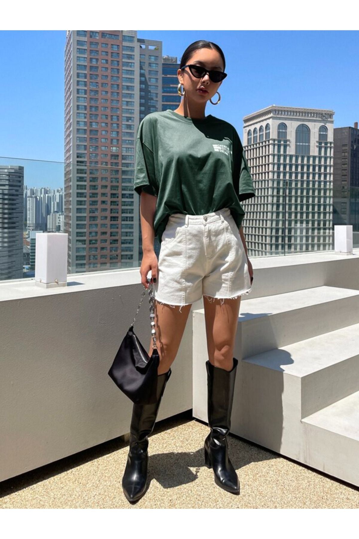 zumrut yeşili effect baskılı oversize tişort