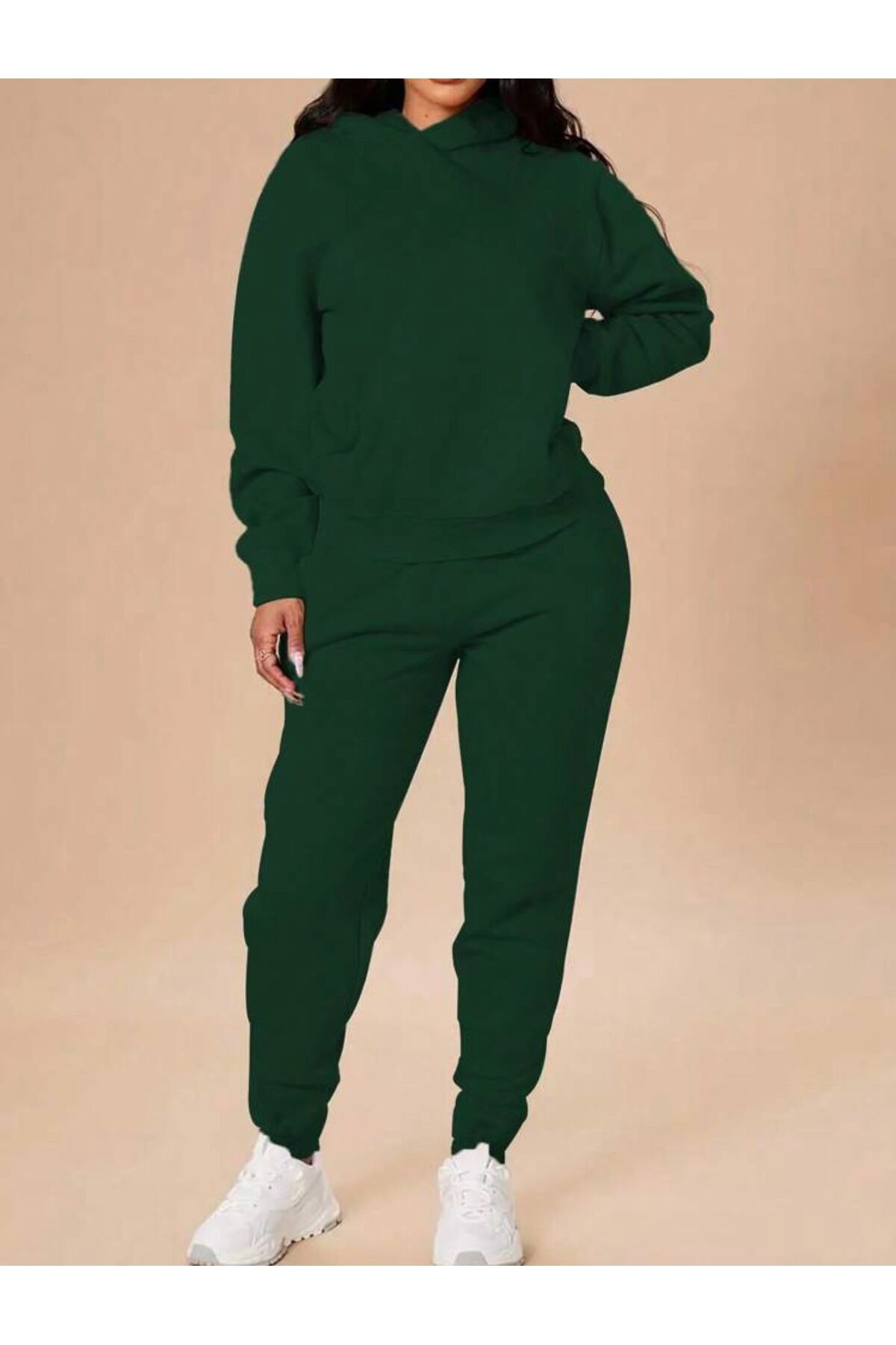 zumrut yeşil kapşonlu&eşofmanaltı duz unisex alt ust takım