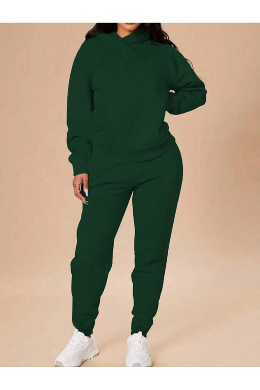 zumrut yeşil kapşonlu&eşofmanaltı duz unisex alt ust takım