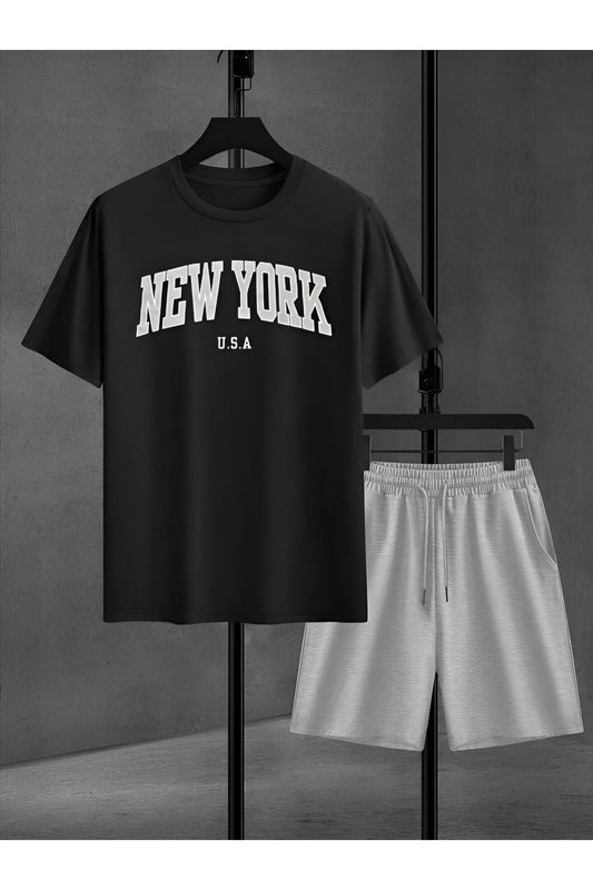 new yourk baskılı alt ust takım şort & t-shirt
