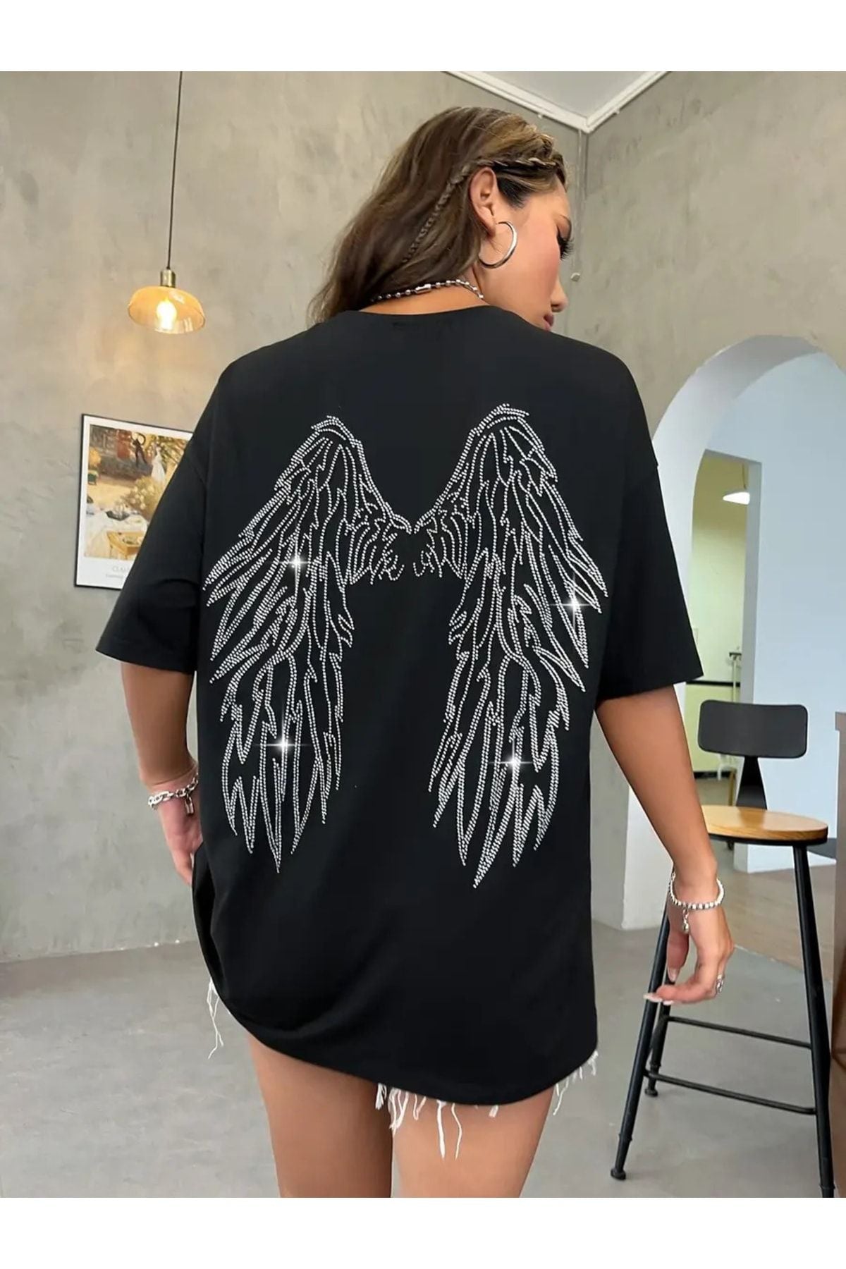 Angel Sırt Detayli Siyah T-Shirt